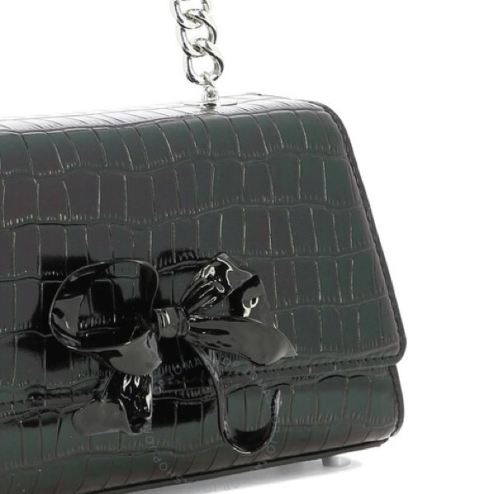 NIB AUTHENTIC Self-Portrait Black Croc Bow Mini Shoulder Bag Chain Embossed - Picture 8 of 8